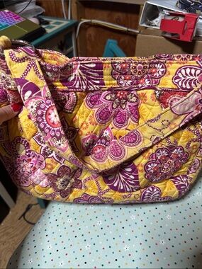 Quilted Floral Tote Bag in Yellow and Purple